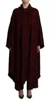 Dolce&Gabbana Women Black Red Coat Cotton Checkered Casual Overcoat Jacket IT 40
