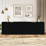 Sideboards Storage Cabinet, 3 Pcs Black Engineered Wood, Buffet Cupboard for Hallway Furniture Display
