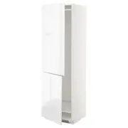 METOD hi cab f fridge or freezer w 2 drs, white/Voxtorp high-gloss/white, 60x60x200 cm