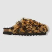 Palm Angels Men's Brown Faux Fur Slip-on Mule Slippers Shoes Size 43
