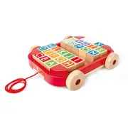 Hape Pull Along Cart w/ Blocks Fun Activity Play Kids/Toddler Play Toy 24m+