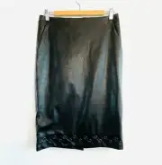 Carine Roitfeld X Uniqlo Size S 10 Black Pleather Pencil Skirt Eyelet Hem