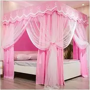 4 Corner Post Bed Canopy Mosquito Nets, Spring Summer Autumn Winter Bed Curtains, Girl Single Double Bed Bedroom Decoration (Color : Pink, Size : 120X200X200CM)