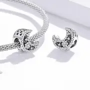 Solid 925 Sterling Silver Crescent Moon Crystals Pandora Inspired Charm
