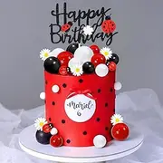 DRWATE Ladybug Cake Topper Red Black Ball Cake Decorations Daisy Cake Topper for Spring Ladybug Theme Party Birthday Party Supplies Decorations (Style 01)