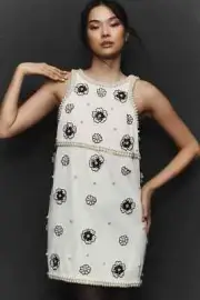 NWT Anthropologie Maeve 3D Embellished Pearl Shift Mini Dress Sz L White #9G501