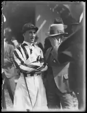 Jockey Mr McCarten with racehorse trainer Mr Price, NSW, 14 Septem- Old Photo
