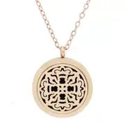 NEW Medieval Cross Design Aromatherapy Essential Oil Diffuser Necklace - 14k Rose Gold 25mm - Free Chain - Mothers Day Idea
