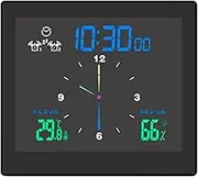 Riaisttd Bathroom Alarm Clock, Silent Non-Ticking Battery Operated Clock, Indoor Temperature Humidity, (Black/white) 4 .65 * 4.13 * 1.38inch/39.37inches for Shower
