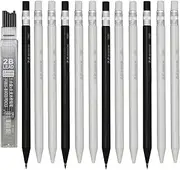 Maydahui 12 PCS Triangular Pole Mechanical Pencil with Sharpener Novelty Non Sharpening Automatic Pencil with 12 PCS 2B Lead Refills 2.0 mm Plastic for School Writing Drawing