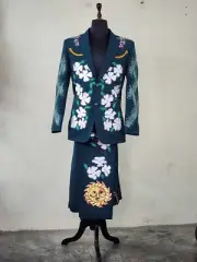 Men 2Pc Bespoke Floral Embroidered Smiley Pockets Nudie Western Suit Outfits