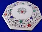 18" Handicraft Marble Side Table Top Floral Inlay Art Work