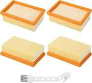 Pack of 4 Flat Pleated Filters for Kärcher WD4, for Karcher WD5, for Karcher WD6, MV4, MV5, MV6 Multi-Purpose Vacuum Cleaner with 1 Small Brush, Vacuum Cleaner Accessories for Kärcher Filter, for