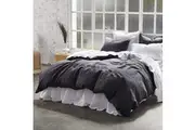 MyHouse Pure European Linen Quilt Cover Set - Charcoal - Double