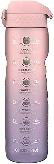 Ion8 1 Litre Water Bottle with Times to Drink, Leak Proof, Flip Lid, Carry Handle, Dishwasher Safe, BPA Free, Soft Touch Contoured Grip, Ideal for Gym, Health and Fitness, 32 oz, Purple & Rose