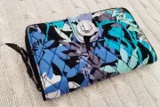 Vera Bradley Turnlock Wallet Camofloral Black Blue Large Quilted NWT MSRP $49