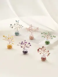 在飛比找松果購物優惠-創意迷你發財樹指尖盆栽辦公室桌面工位小擺件仿真水晶花裝飾 (