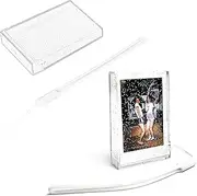 Linpr 2 Pack Travel Photo Holder for Fujifilm Instax Mini 7+/8/9/11/12/40/90/EVO, 3 inch Photo Storage Case, Camera Clear Photo Protective Box with Wrist Lanyard (Clear glitter)