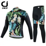 CHEJI Mens Retro Thermal Winter Cycling Jersey Pants Set Fleece Cycling Long Kit