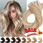 Invisible Tape In Hair Extensions 100% Russian Remy Human Hair Skin Weft Balayag