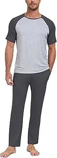 [CF] Men's Pajama Sets Rayon Sleepwear Pjs Lightweight Short Sleeve Shirt & Bottoms loungewear set with Pockets