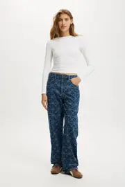 [Cotton On Women] Cotton On Women - 91 Straight Jean - Nordic blue monogram 12 NORDIC BLUE MONOGRAM