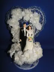 New Bride & Groom Elegant Ornate Heart Wedding Cake Topper & White floral, 102