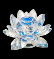 Crystal Glass Lotus Flower on Spinning stand - GIft Item In BOX House Deco