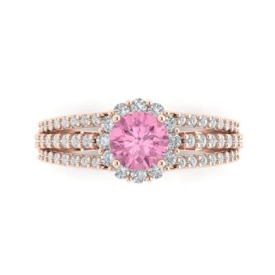 1.76Ct Round Cut Pink Gemstone Gold Halo Engagement Promise Statement Ring