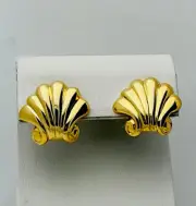 Vintage 1980-90s Gold Tone Scalloped Shell Pierced Earrings