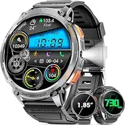 Military Smart Watch for Men 1.85" HD Touch Screen 730mAh Battery Smart Watches with LED Flashlight for Android iOS （Bluetooth Call Answer/Dial Calls） Fitness Tracker