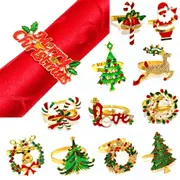 12pcs Christmas Napkin Rings Xmas Tree Napkin Rings Holder Dinning Table Setting