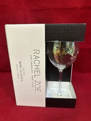 NEW! RACHEL ZOE 4 PC SET RAINBOW PRISM CLEAR STEM WINE GLASSES 20.6 OZ
