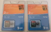 2 SanDisk 2GB AT&T Memory Card MicroSD, w/ Adapter. New in Packages.