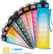 SOLARA Sipper Water Bottle 1 Litre with Motivational Time Marker, Leakproof Durable BPA Free Non-Toxic Bottle for Office, Gym, Detoxing eBook Included, Yellow Blue