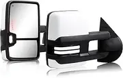 Switchback Towing Mirror, for 2007-2014 Chevy Silverado GMC Sierra Tow Mirrors with Power Adjusted Heated Glass Running Light Turn Signal Light Backup Lamp Black, Painted White 8624