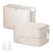 66L Comforter Storage Bag - 2-Pack Space-Saving Self-Compression 66Lx2 Beige