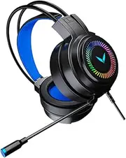 Gaming Headset with Noise Reduction Microphone Wired Channel Earphones for Lightweight Design with Dazzling LED Lights for Gamers and Travel