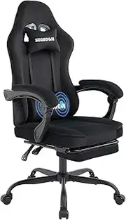segedom Gaming Chair Technology Fabric Computer Chair with Pocket Spring Cushion,Comfortable Ergonomic Gamer Chair for Adults, Massage Game Chair with Footrest,Reclining Chair, Home,Office,Teens,Black