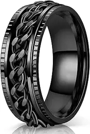 [Lian] Stainless Steel Spinner Rings for Men Women Fidget Rings Chain Ring Band Rings 8mm Black/Silver 6-13