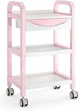 Multi level Kitchen Storage Rack with Mobile Cart Beauty Salon Storage Organizer for Kitchen Bathroom and Living Room Small Island Table in Pink Color