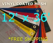 12' x 36' Vinyl Coated Mesh Tarp - Dump Truck Trailer Wind Break Fence Cover