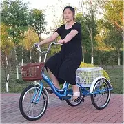 3 Wheels 20 Inches Adult Bike with Shopping Basket Stable Tricycle Trike City Bicycle Single Speed for Elder Women Men Outdoor Sports Cycling Pedalling