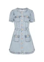 Self-portrait Embellished Denim Mini Dress - 12 (UK12 / M) 12 (UK12 / M)