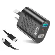 Fast Charging Universal Adapter 65W GaN Charger Type C PD USB-C USB QC 3.0 Black