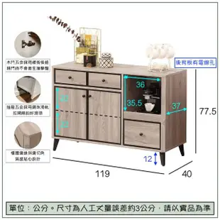 【唯熙傢俱】艾芙淺灰橡色4尺餐櫃(餐廳 餐櫃 電器櫃 抽屜櫃 置物櫃 收納櫃 碗碟櫃)