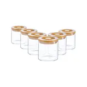 Argon Tableware 6 Piece Glass Jar With Wooden Lid Storage Container Set - Round Scandinavian Style Canister - 550ml