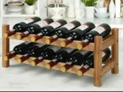 2-Tier Bamboo Wine Rack 12 Bottles Display Storage Shelf Holder Kitchen Natural
