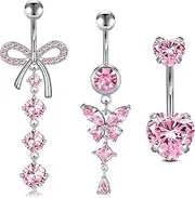 [LAURITAMI] 14G Vintage Belly Button Rings Surgical Stainless Steel Belly Rings Navel Barbell Pack for Women Girls 3/8" 10mm Belly Piercing Bar