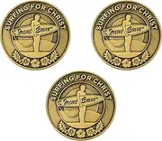 Surfing for Christ, Bulk Pack of 3, Jesus Saves, Surfers Challenge Coin, Christian Novelty Surfer Gift, Religious Antique Gold Plated Prayer Token Gift with Bible Verse Scripture